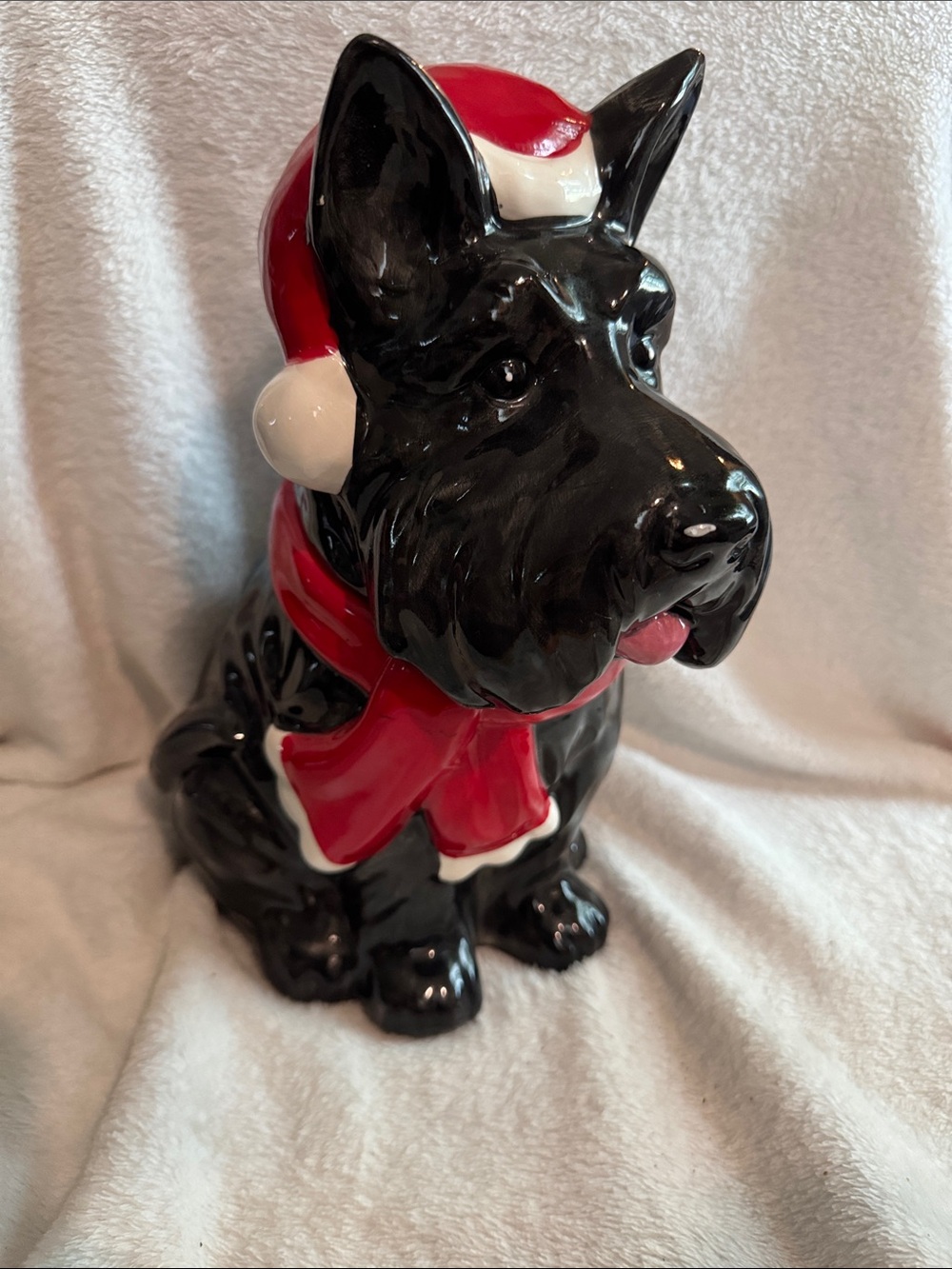 Holiday Time Ceramic Scottie Dog Cookie Jar Vintage Christmas Scottish Terrier
